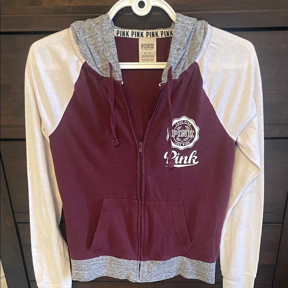Pink Victoria's Secret Maroon & Gray Hoodie - Perfect for Cool Summer Nights! 🌃